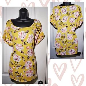 Canary yellow floral blouse NWT